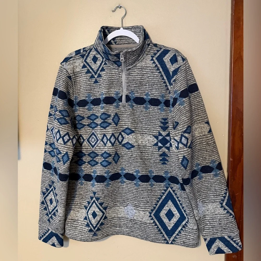 Lucky Brand Southwestern Print Los Feliz Fleece Half Zip Mock Neck